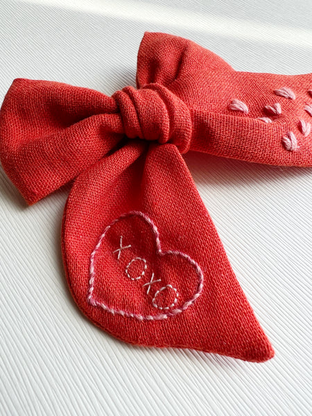 Hand Embroidered Bow - Chunky  - XOXO + hearts