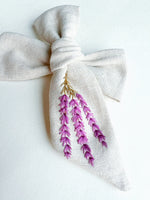 Large Hand Tied Embroidered Bow - Lavender