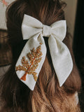 Hand Embroidered Sailor Bow - Candy Canes (on alligator clip)