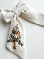 Hand Embroidered Sailor Bow - Christmas Tree (on alligator clip w/sequin detail)