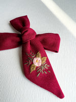 Hand Embroidered Bow - Large Hand Tied - Rose