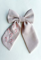 Hand Embroidered Sailor Bow - Candy Canes (on alligator clip)