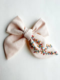 Hand Embroidered Pink Chunky Bow - Christmas Lights