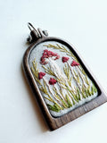 Hand Embroidered Wooden Mushroom Pendant