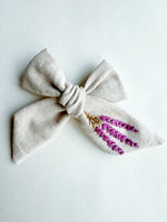 Large Hand Tied Embroidered Bow - Lavender