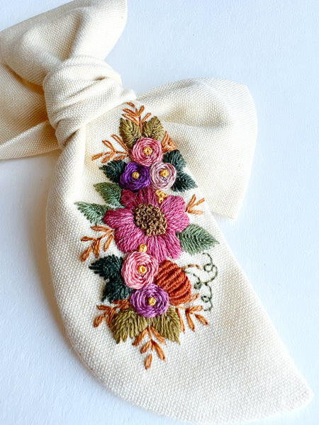 Hand Embroidered Bow - Chunky Floral