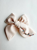 Hand Embroidered Pink Chunky Bow - Christmas Lights