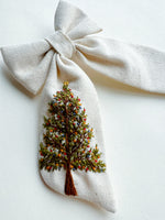 Hand Embroidered Sailor Bow - Christmas Tree (on alligator clip w/sequin detail)