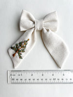 Hand Embroidered Sailor Bow - Christmas Tree (on alligator clip w/sequin detail)