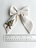 Hand Embroidered Sailor Bow - Christmas Tree (on alligator clip w/sequin detail)