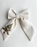 Hand Embroidered Sailor Bow - Christmas Tree (on alligator clip w/sequin detail)