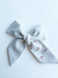 Hand Embroidered Bow - Large Hand Tied - Red & White Candy Canes