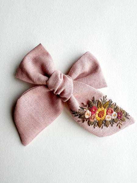 Hand Embroidered Chunky Bow - Floral Bunch