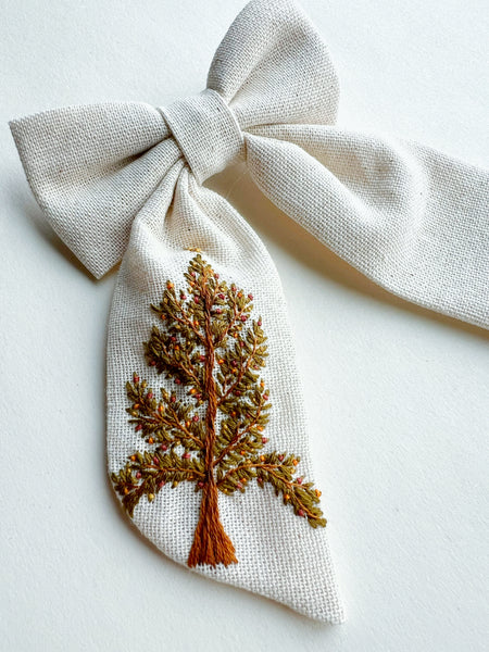 Hand Embroidered Sailor Bow - Christmas Tree (on alligator clip w/sequin detail)