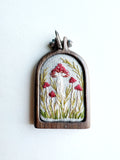 Hand Embroidered Wooden Mushroom Pendant