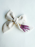 Chunky Hand Embroidered Bow - Lavender + Bee