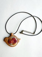 Hand Embroidered Wooden Bird Pendant