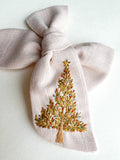 Hand Embroidered Pink Chunky Bow - Christmas Tree (w/sequin detail)