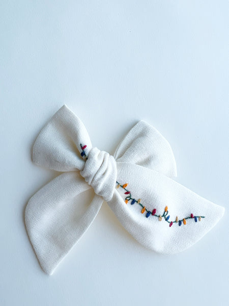 Hand Embroidered Bow - Large Hand Tied - Christmas Lights