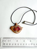 Hand Embroidered Wooden Bird Pendant