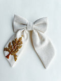 Hand Embroidered Sailor Bow - Christmas Tree (on alligator clip w/sequin detail)