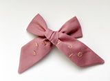 Hand Embroidered Bow - Large Hand Tied - Hearts & Xoxo