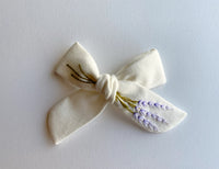 Hand Embroidered Bow - School Girl - White - Lavender