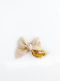 Hand Embroidered Golden Floral- Chunky Hand Tied Bow