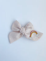 Hand Embroidered Bow - Chunky - Pink Confetti- Rainbow