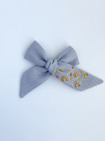 Hand Embroidered Bow - Large Hand Tied - Blue - Rainbows