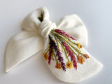 Hand Embroidered Bow - Chunky - White - Wildflowers