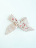 Hand Embroidered Bow - Large Hand Tied - Light Pink - Pink & White Candycanes