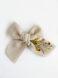 Hand Embroidered Bow - Chunky - Natural - Wildflowers