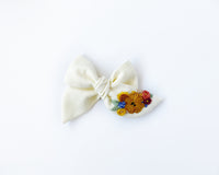 Hand Embroidered Bow - Chunky - Ivory - Gold Floral Bunch