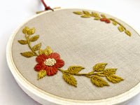 Hand Embroidered 4inch Hoop - Red Floral