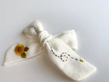 Hand Embroidered Bow - School Girl - White - Sunflower + Bee