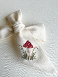 Hand Embroidered Bow - Large Hand Tied - Mushroom