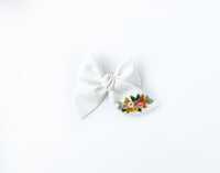Hand Embroidered Bow - Chunky - White - Roses