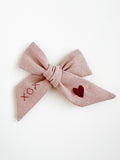 Hand Embroidered Bow - Large Hand Tied - Heart & XOX