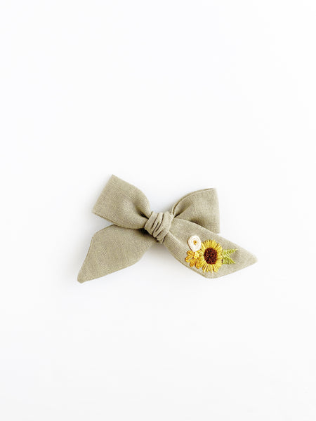Hand Embroidered Floral- Large Hand Tied Bow