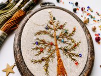 Hand Embroidered (4in tall, 3in wide) Hoop - Christmas Tree (w/bead&sequin detail)