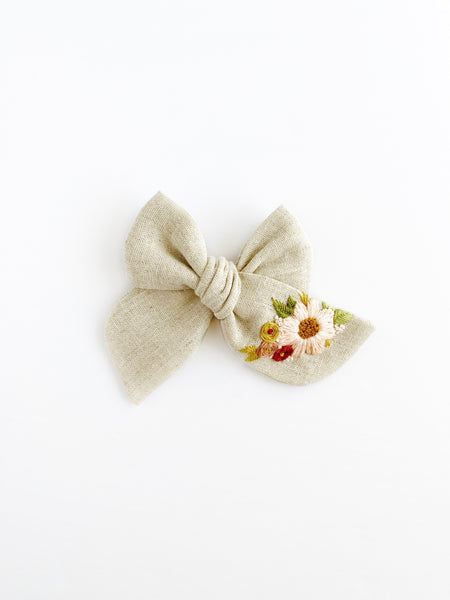 Hand Embroidered Floral Bunch - Chunky Hand Tied Bow