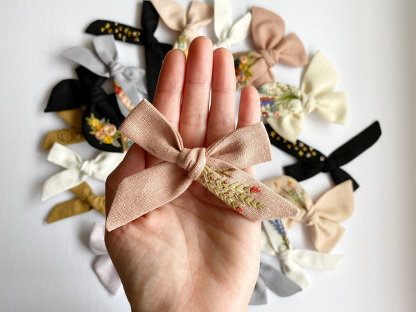 Hand Embroidered Wildflowers - School Girl Bow