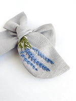 Hand Embroidered Lavender - Chunky Hand Tied Bow
