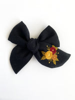 Hand Embroidered Bow - Chunky - Black - Floral Bunch
