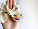 Hand Embroidered Rose Bunch - Chunky Hand Tied Bow