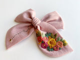 Hand Embroidered Bow - Chunky - Mauve - Floral Bunch