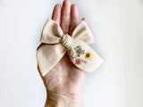 Hand Embroidered Wildflowers - Chunky Hand Tied Bow