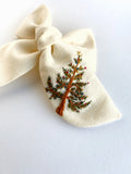 Hand Embroidered Bow - Chunky - Christmas Tree (w/stitched on Christmas balls & star sequin detail)