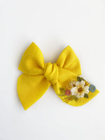 Hand Embroidered Bow - Chunky - Yellow - Floral Bunch